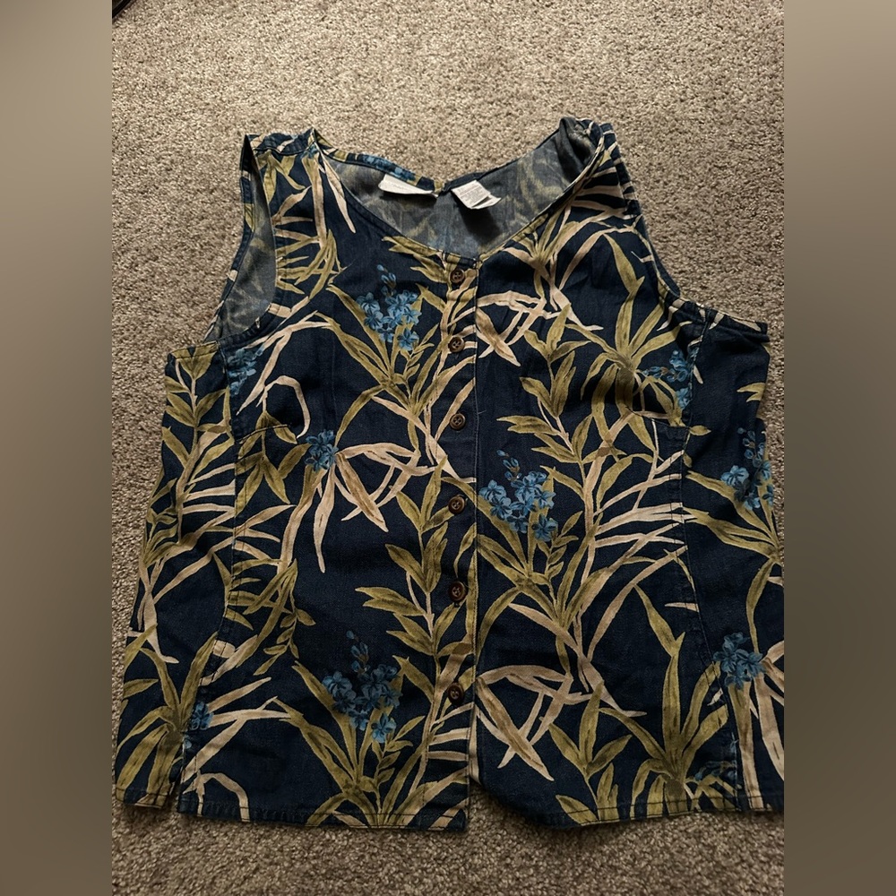 Floral denim vest